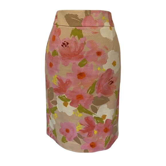 J. Crew 0 Watercolor Floral Pencil Skirt Career Work Coastal Grandma Lined Pink - Picture 3 of 10